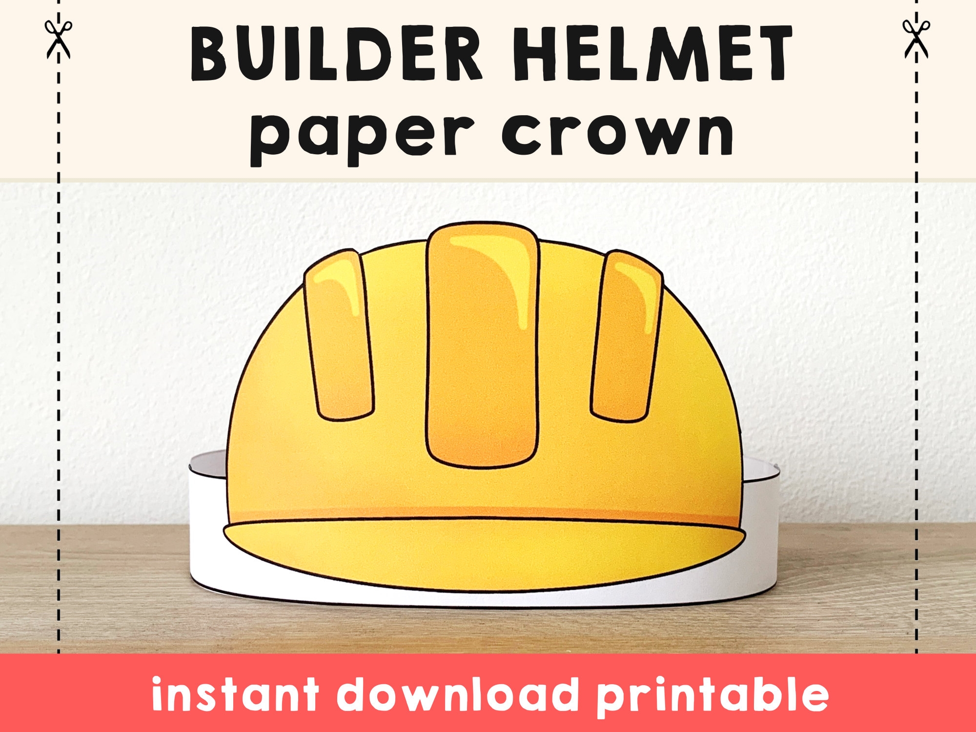 Construction Worker Builder Helmet Paper Crown Party Printable Kids Craft Costume Birthday Printable Favor Template Instant Download Etsy