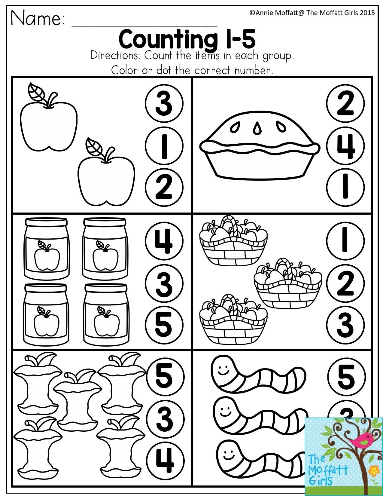 Counting 1 5 Count The Items In Each Group And Dot Or Color The Correct Number The Kindergarten Worksheets Kindergarten Math Kindergarten Summer Worksheets