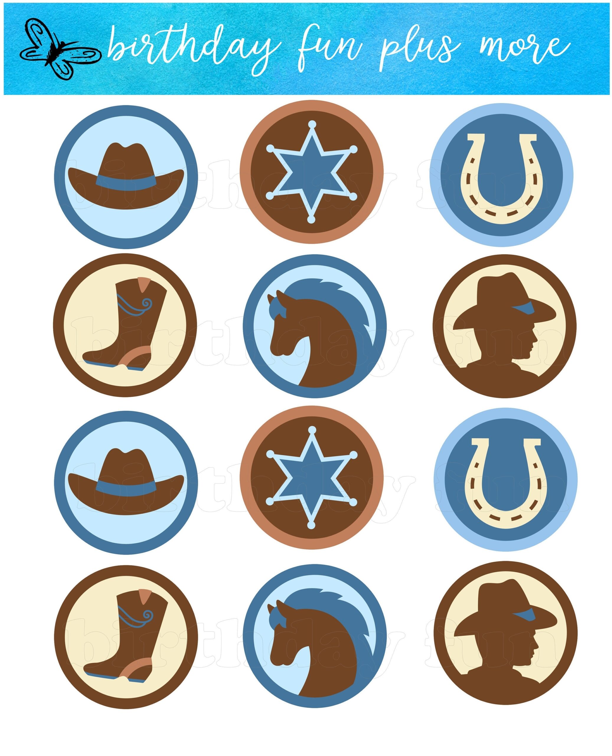 Cowboy Cupcake Toppers PRINTABLE Digital Cowboy Rounds Download Printable Cowboy Theme Cowboy Baby Shower Birthday Party Etsy