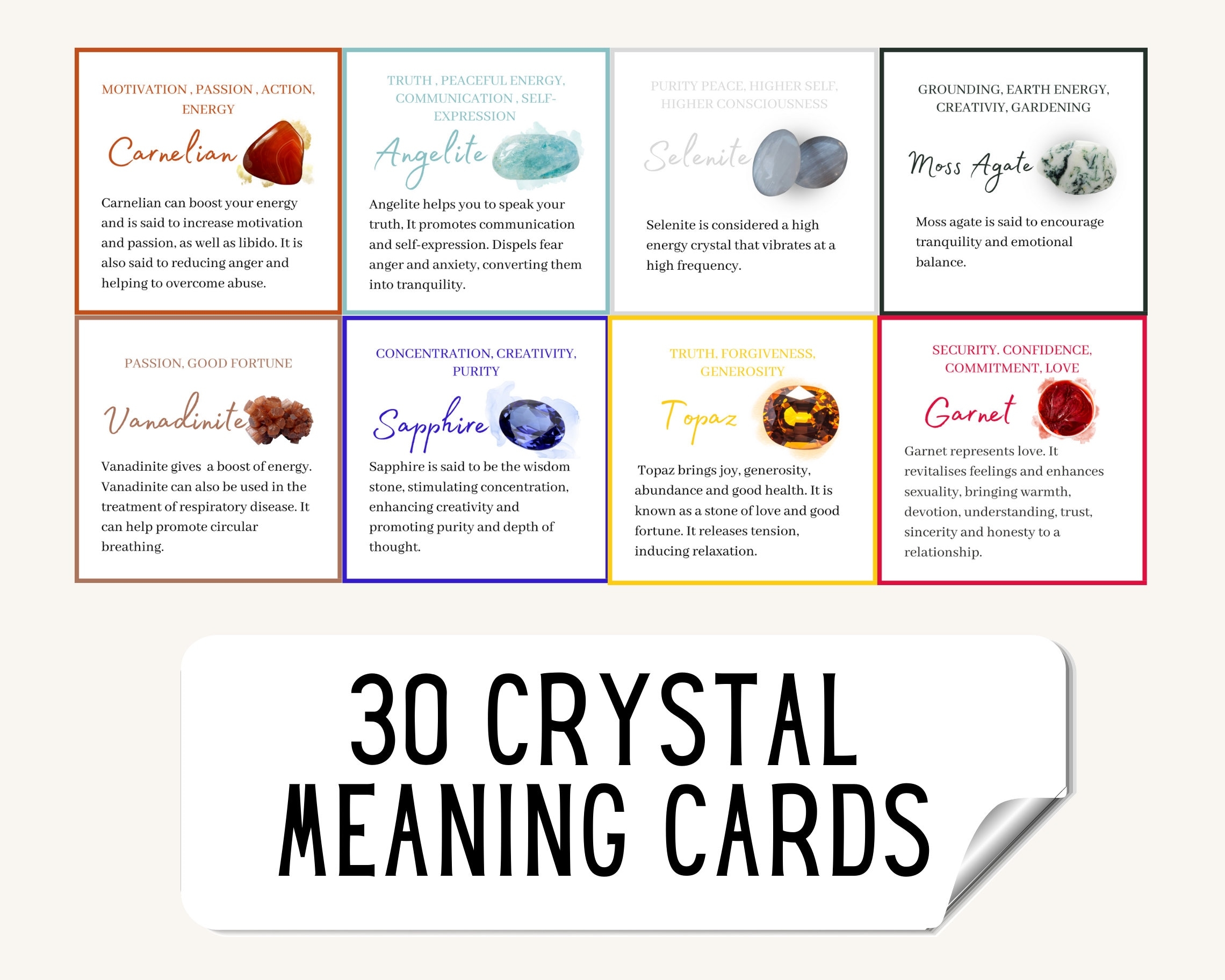 Crystal Meaning Cards Gemstone Cards Crystal Cheat Sheet Crystal Meanings Crystal Printables Crystal Information Crystal Cards Etsy