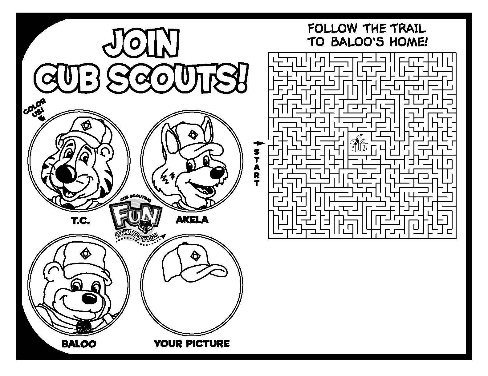 Cub Scout Maze And Picture To Color Cub Scouts Scout Cub Scout Activities
