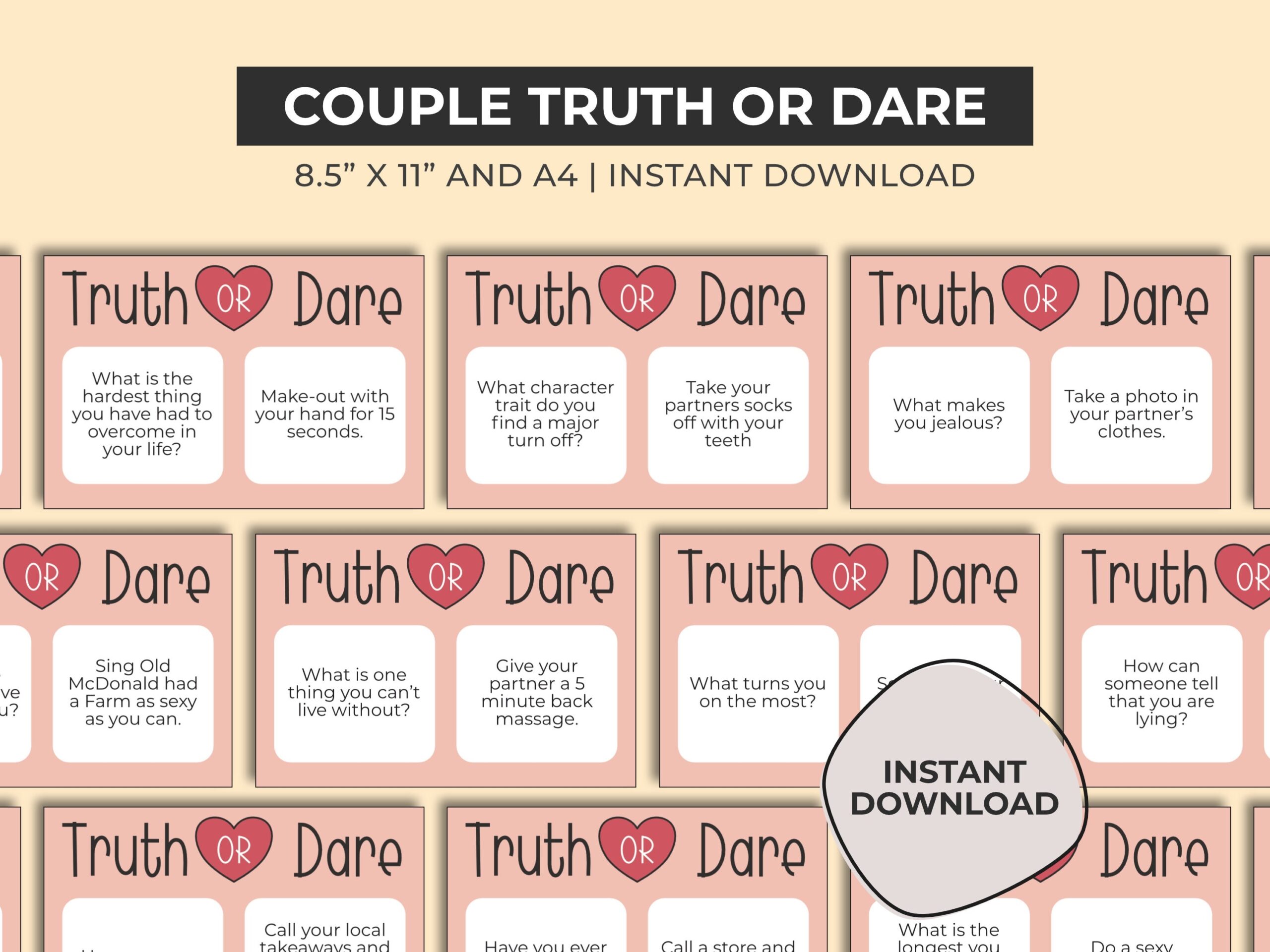 Date Night Truth Or Dare Cards Date Night Idea Date Night Cards Couple Gift Paper Anniversary Date Night Kit Truth Or Dare Printable Etsy