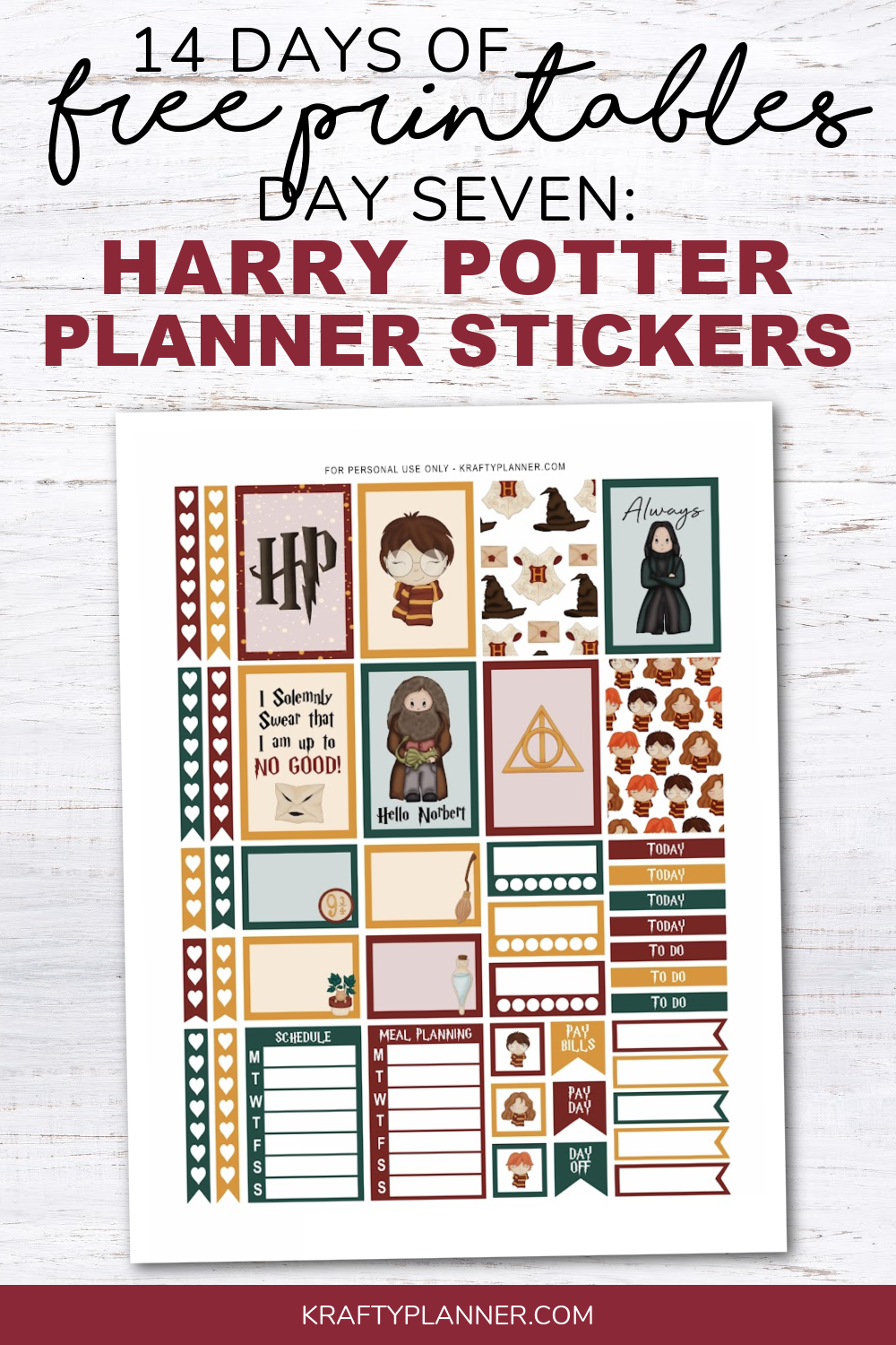 DAY 7 Free Printable Harry Potter Printable Planner Stickers Krafty Planner Harry Potter Printables Free Harry Potter Planner Printable Planner Stickers