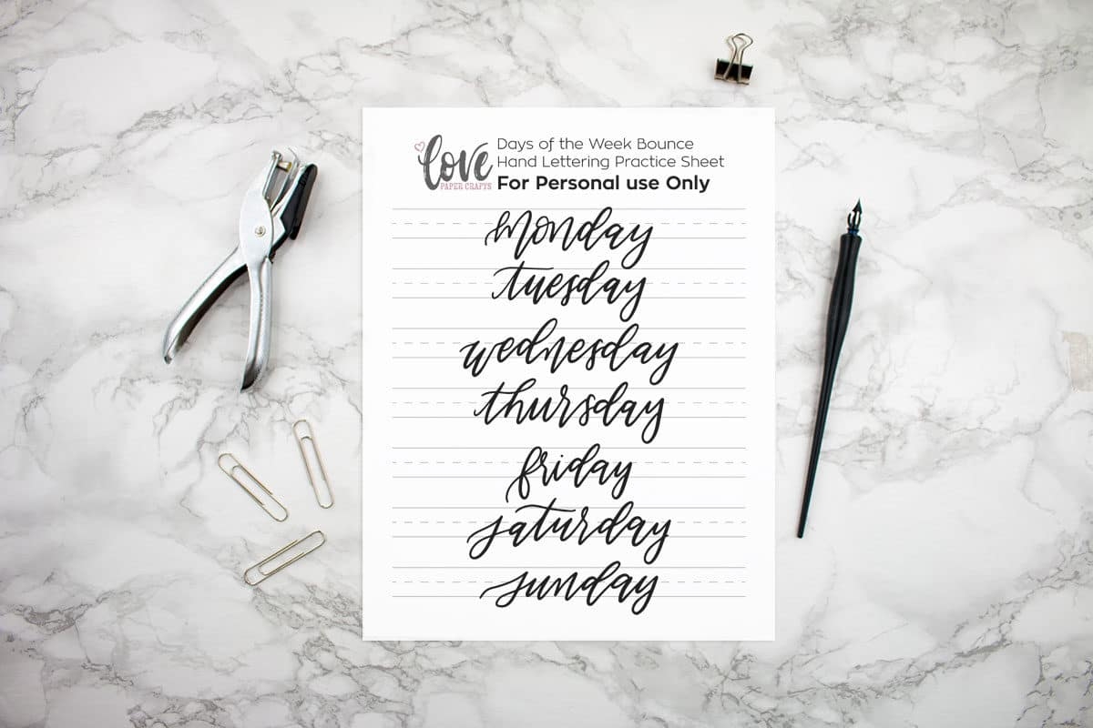 Days Of The Week Hand Lettering Practice Sheet Love Paper Crafts