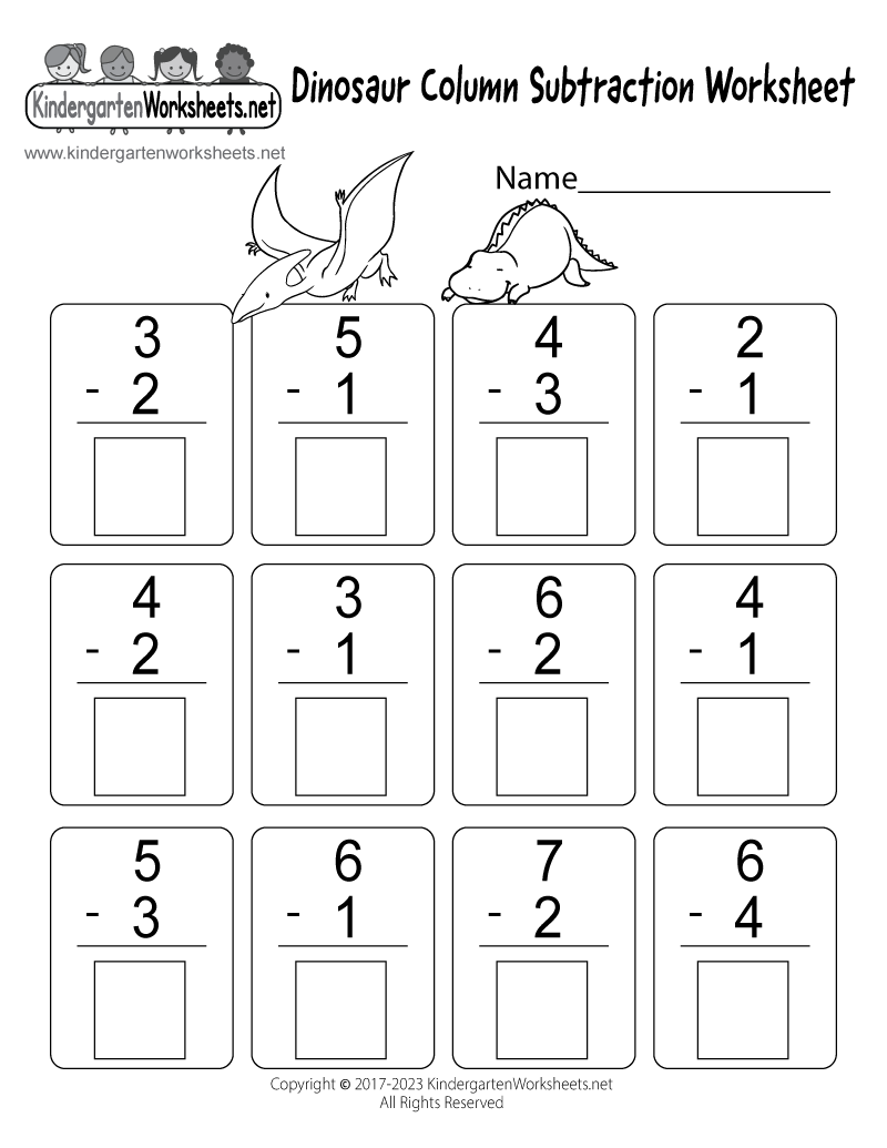 Dinosaur Column Subtraction Worksheet Free Printable Digital PDF