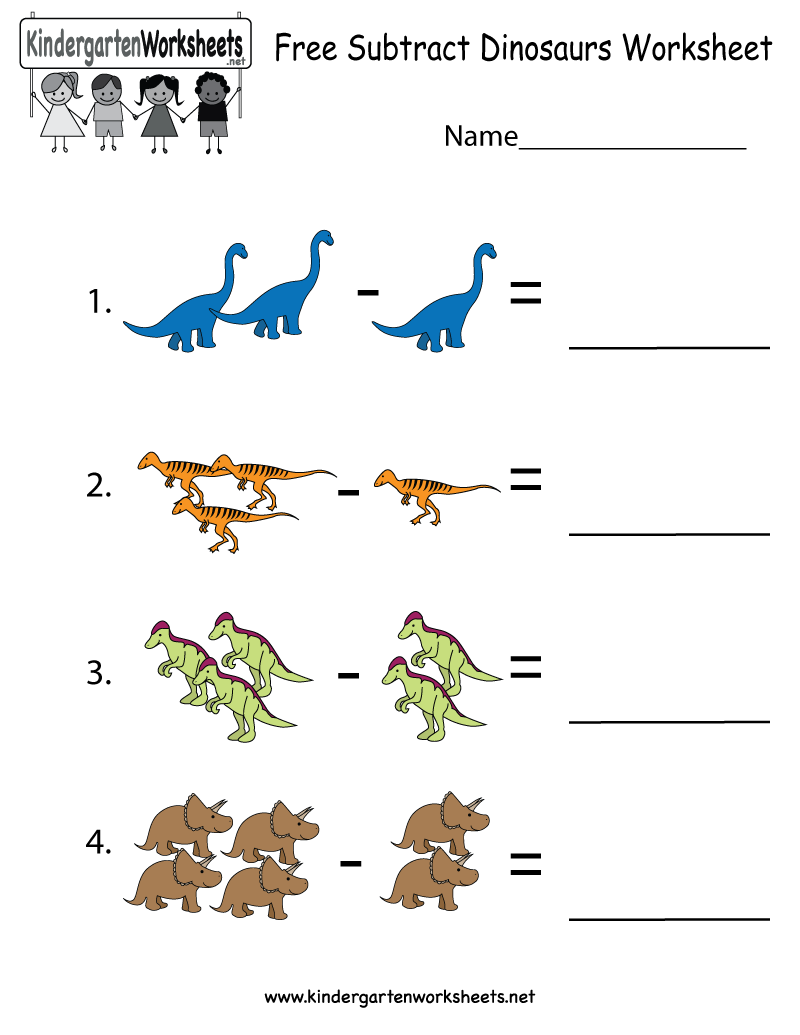 Dinosaurs Subtraction Worksheet For Kindergarteners This Would Be Perfect For Dinosaur Dinosaur Worksheets Free Kindergarten Learning Kindergarten Worksheets