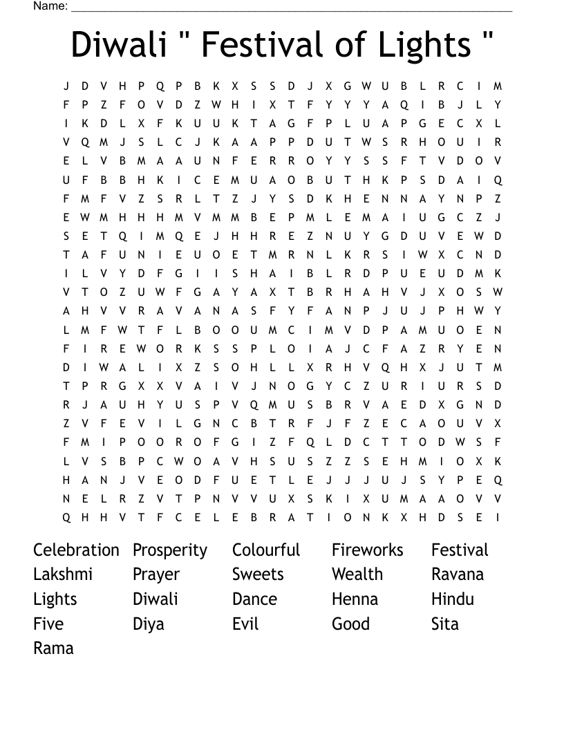 Diwali Word Search WordMint