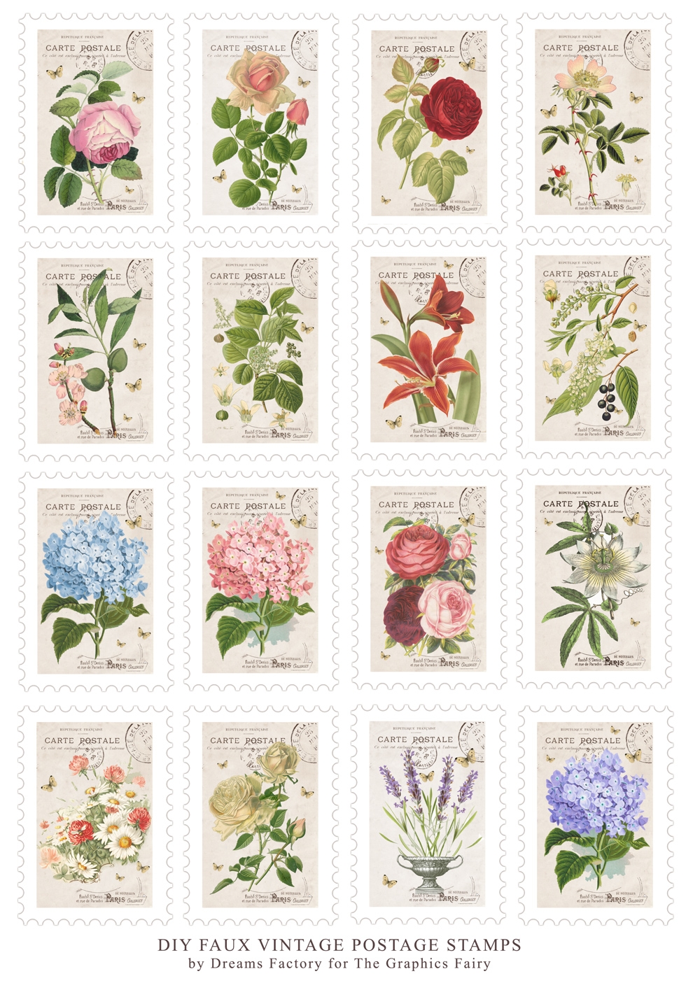 DIY Faux Postage Stamps Free Printable The Graphics Fairy