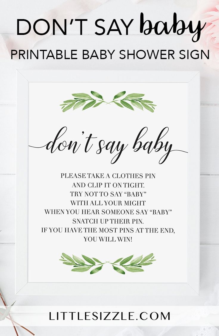 Don t Say Baby Game Sign For Gender Neutral Baby Shower With Green Leaves Baby Shower Signs Neutral Baby Shower Baby Shower Clothes Pin Game