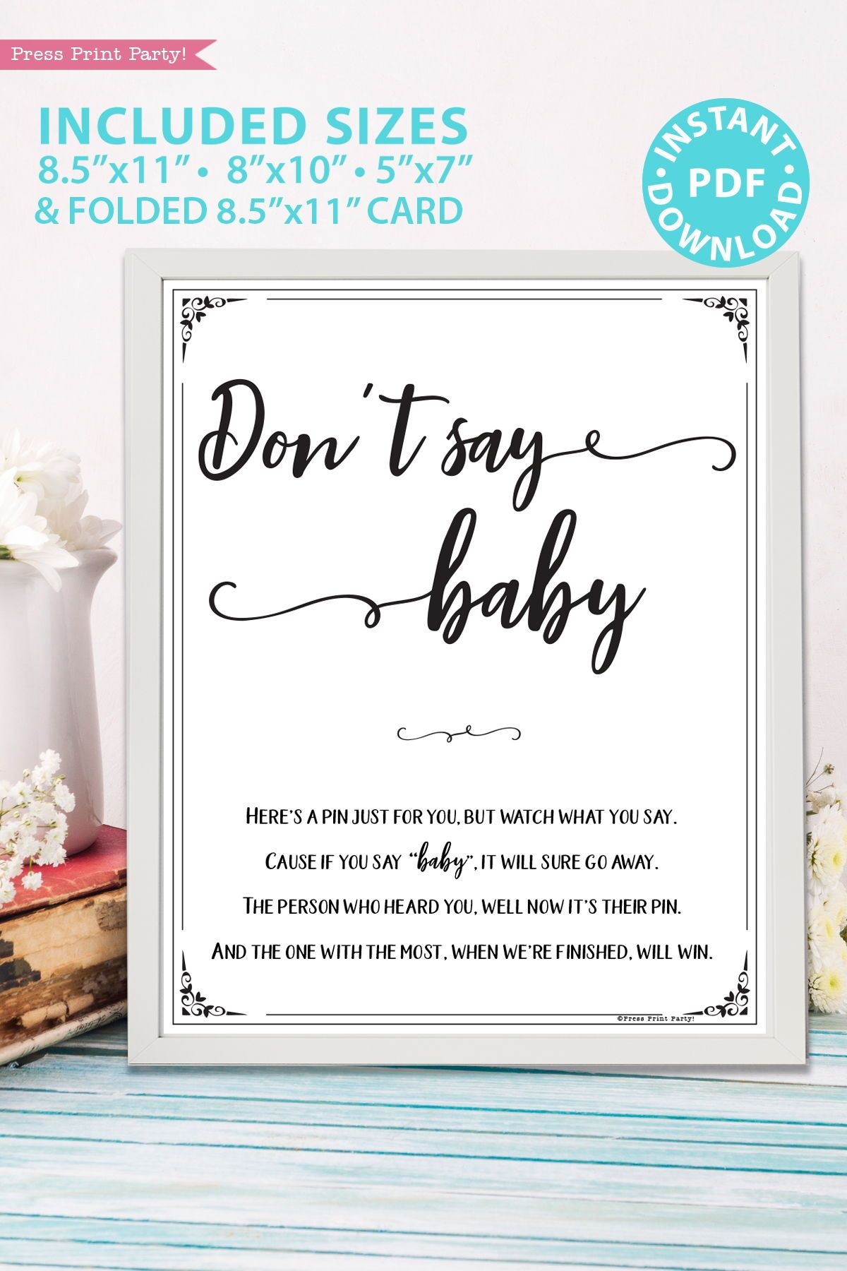 Don t Say Baby Game Sign Printable Rustic Style Press Print Party Baby Signs Dont Say Baby Game Baby Games