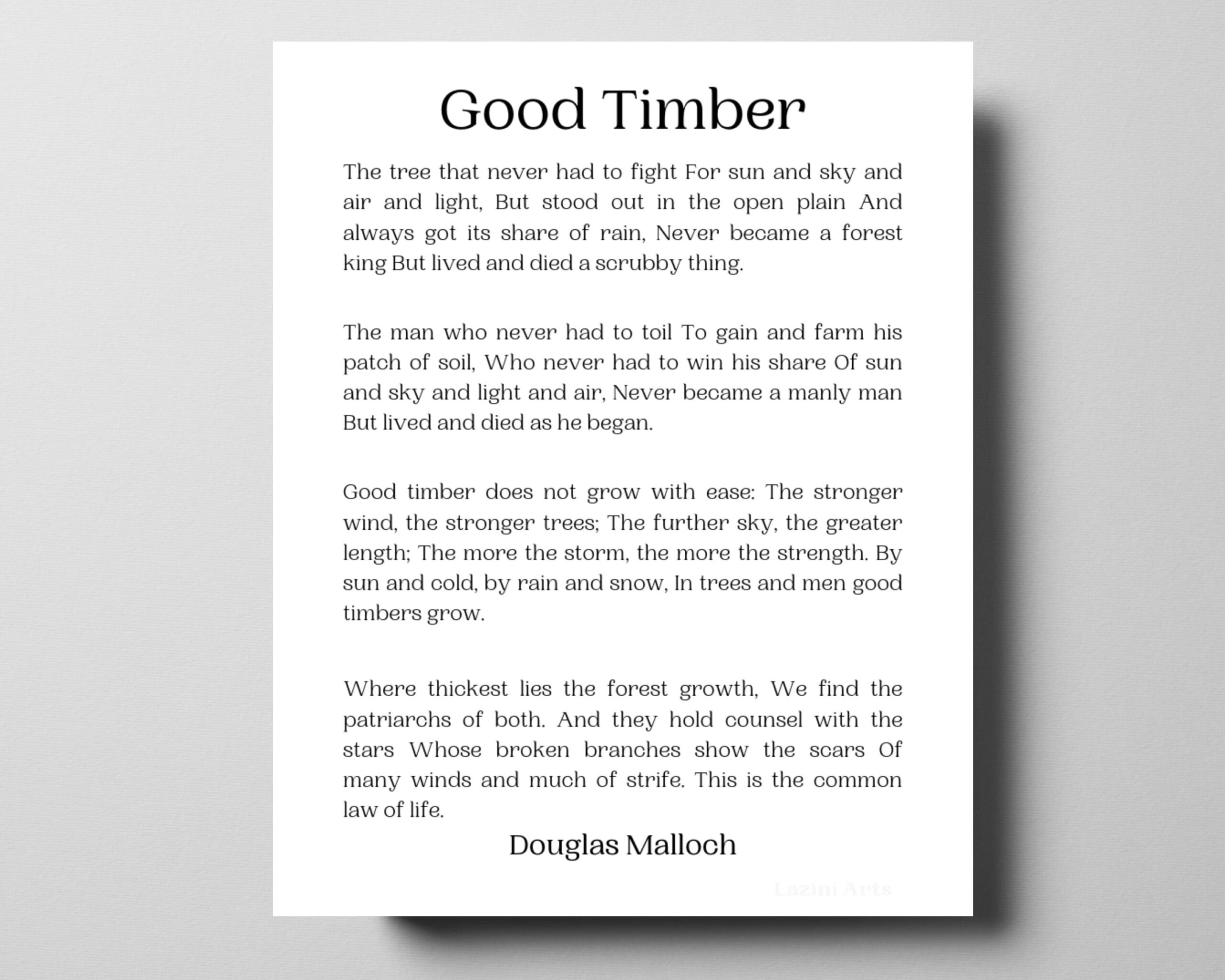 Douglas Malloch Poem Good Timber Printable 8X10 11x14 16x20 And Large Size 24x30 Etsy Norway