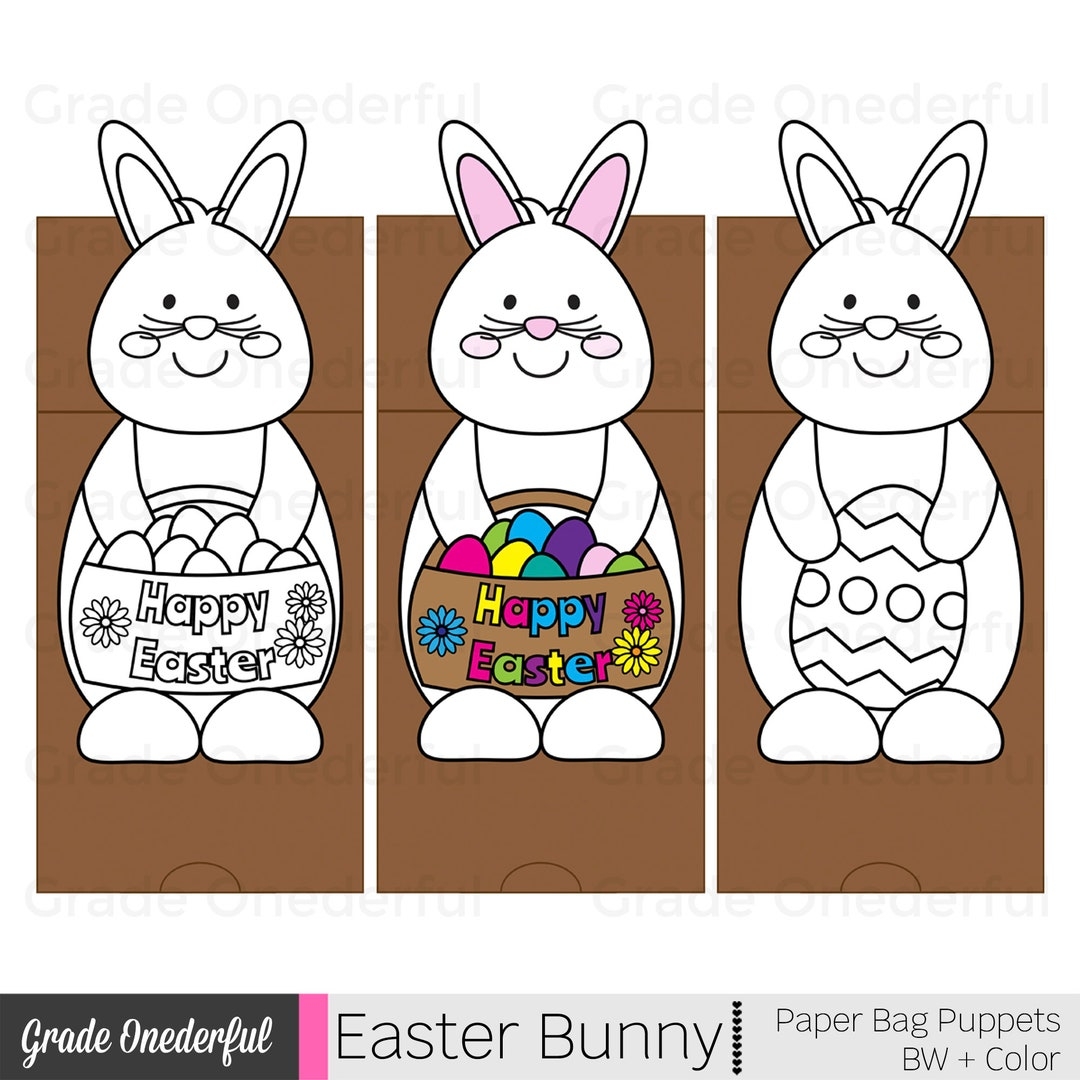 Easter Bunny Paper Bag Puppet Templates Easter Craft For Kids Bunny Puppet Printable Etsy Sweden