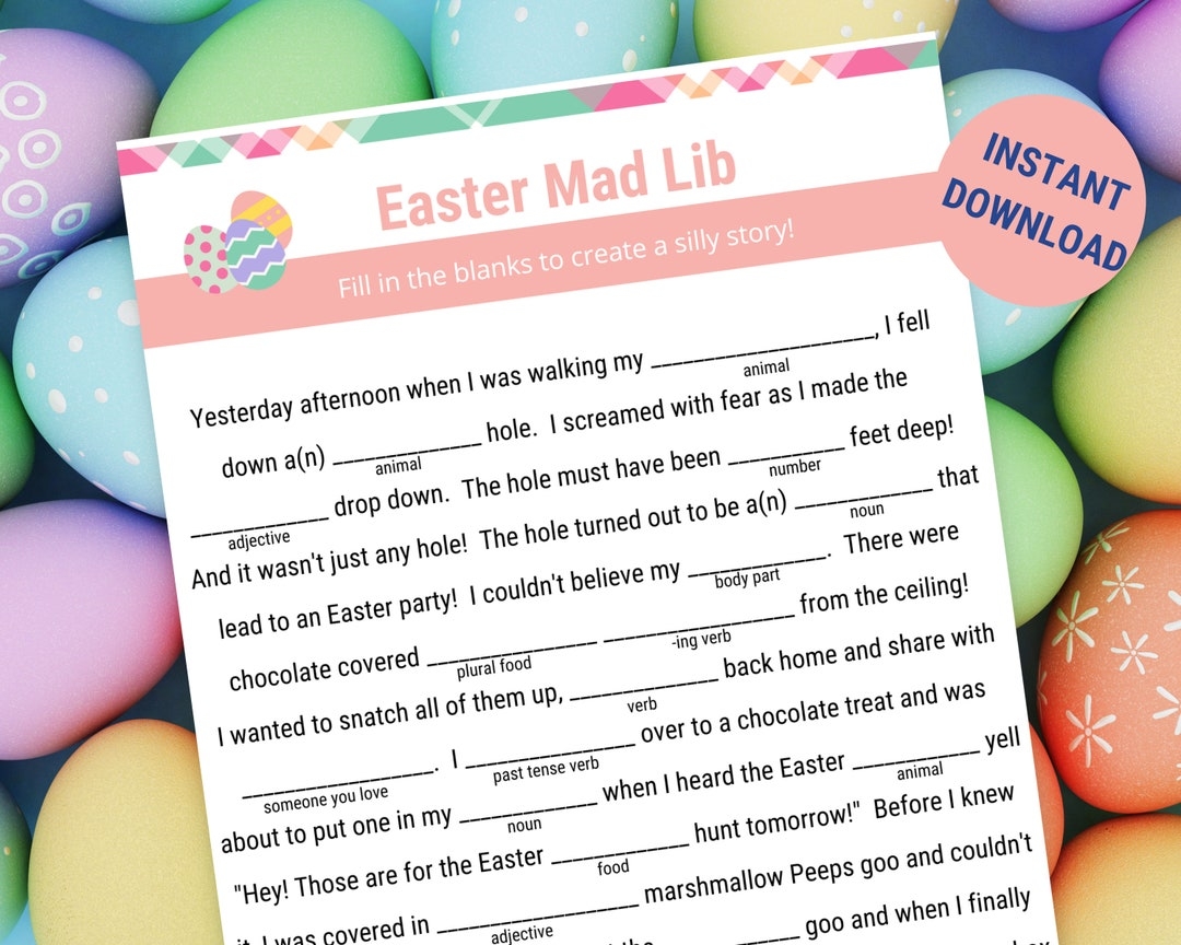 Easter Mad Libs Printable Easter Game Easter Activity Sheet Easter Worksheets Easter Printable For Kids Easter Printable Activities Etsy