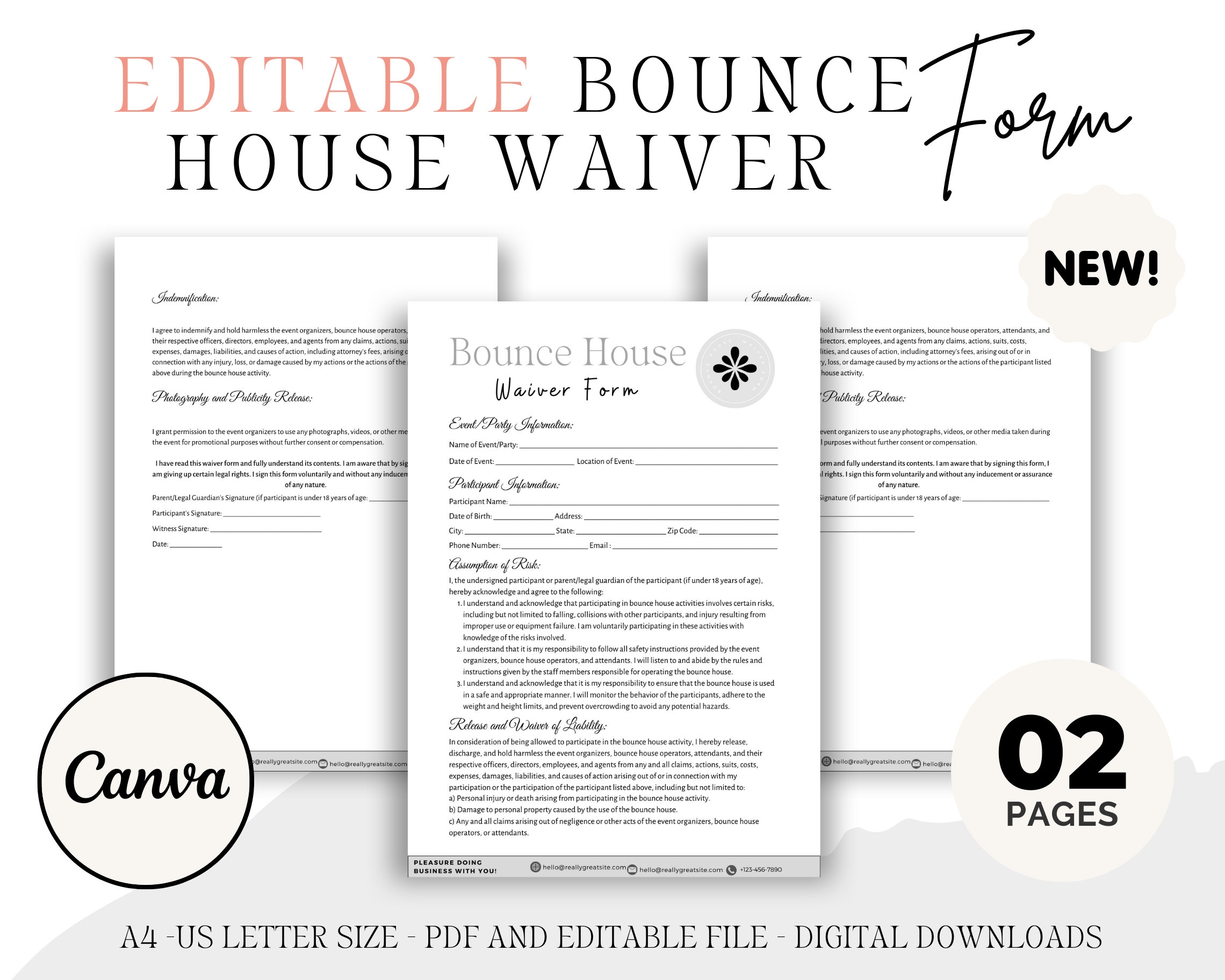 Editable Bounce House Waiver Of Liability Form Bounce House Rental Rental Agreement Inflatable Agreement Release Of Liability Waiver Etsy
