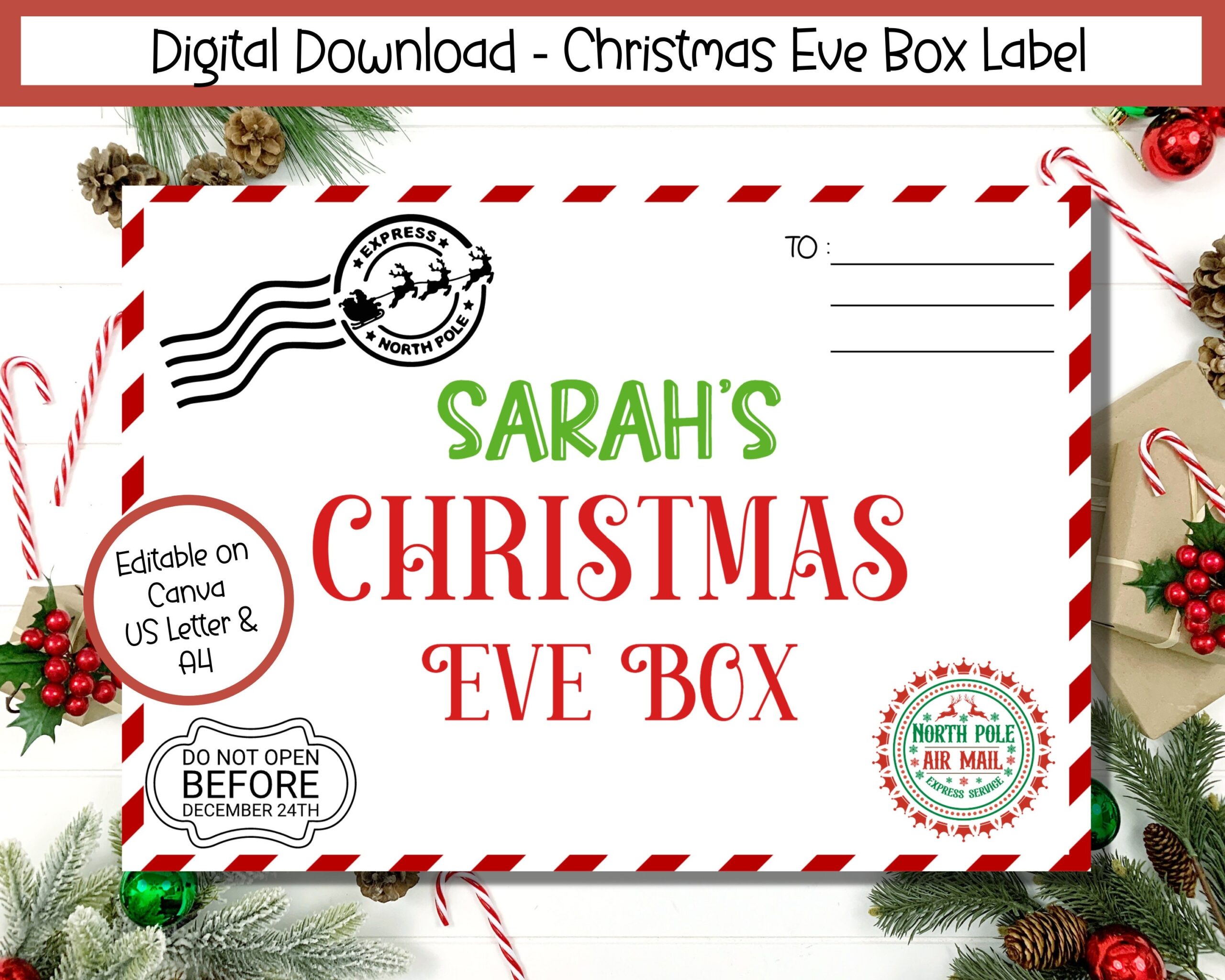 EDITABLE Christmas Eve Box Label Printable Christmas Eve Box Sign Night Before Christmas Delivery Box Christmas Eve Box Accessories Etsy