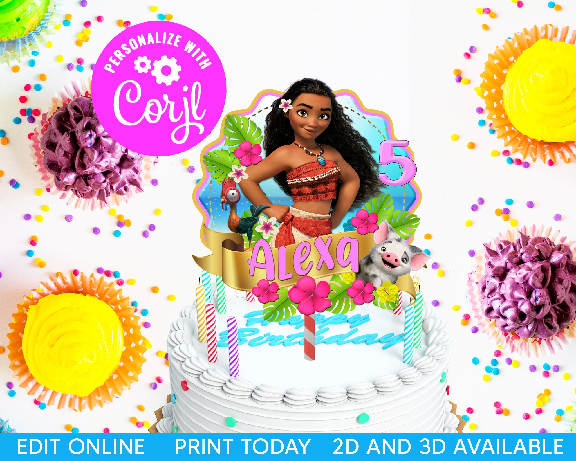 Editable Moana Birthday Cake Topper Printable Moana Birthday Party Moana Party Decor Party Printable DIY JPG PDF File Moana Cake Topper Etsy