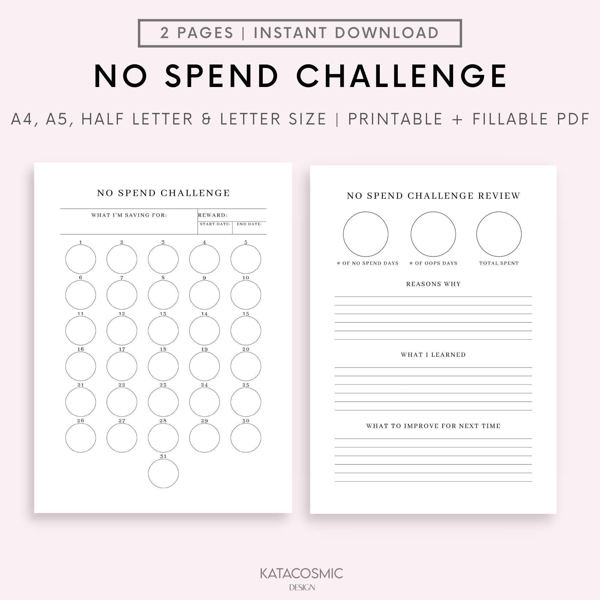 No Spend Month Tracker Printable