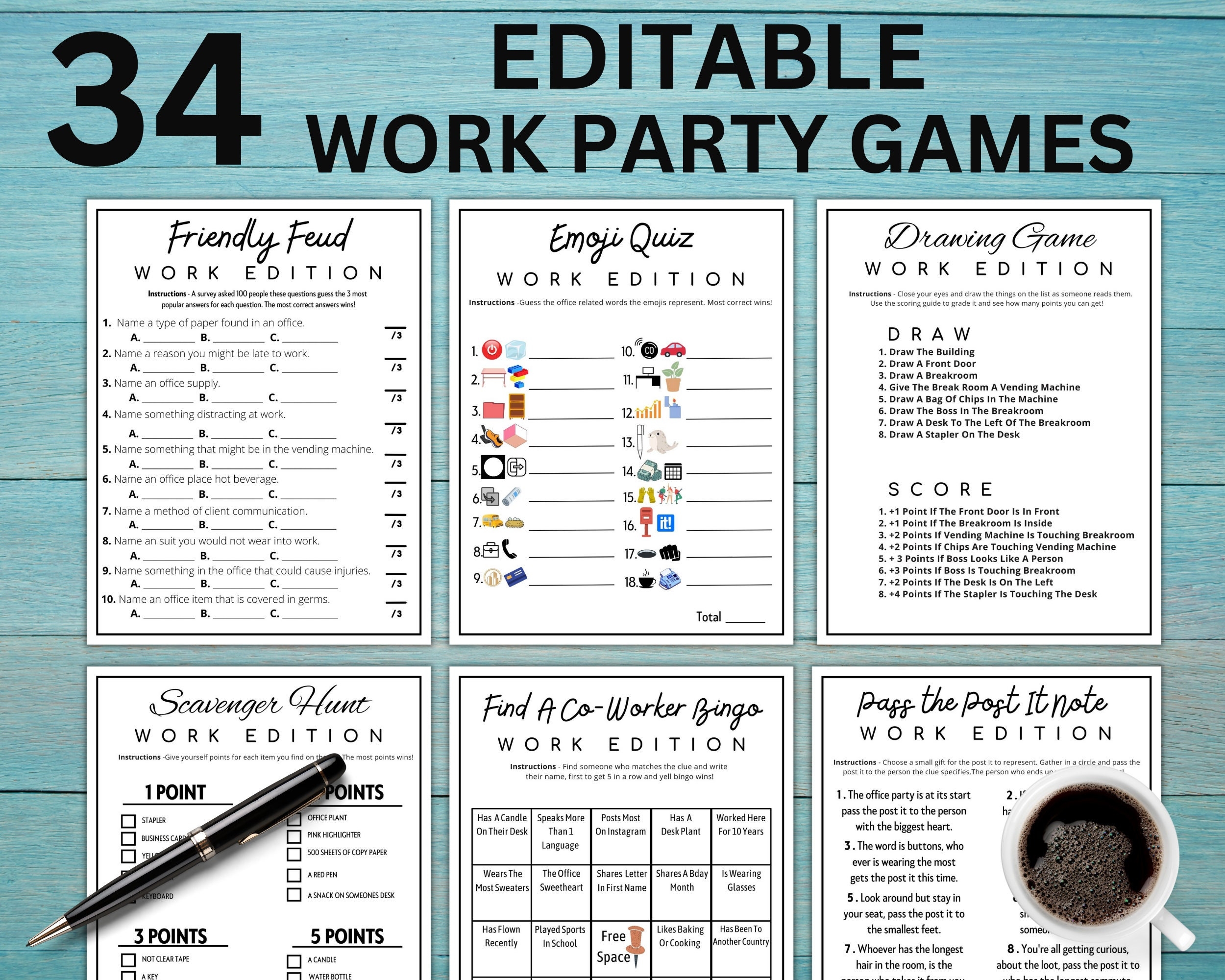 Editable Office Party Games Work Party Games Team Meeting Work Happy Hour Idea Staff Appreciation Activities Printable Bundle Etsy