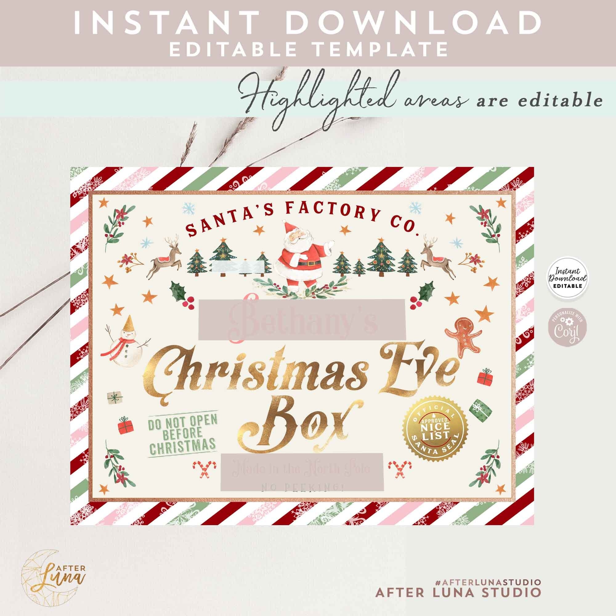 EDITABLE Personalized Pink Christmas Eve Box Label Printable Christmas Eve Traditions Template Digital Printable Instant Download 215 3 Etsy