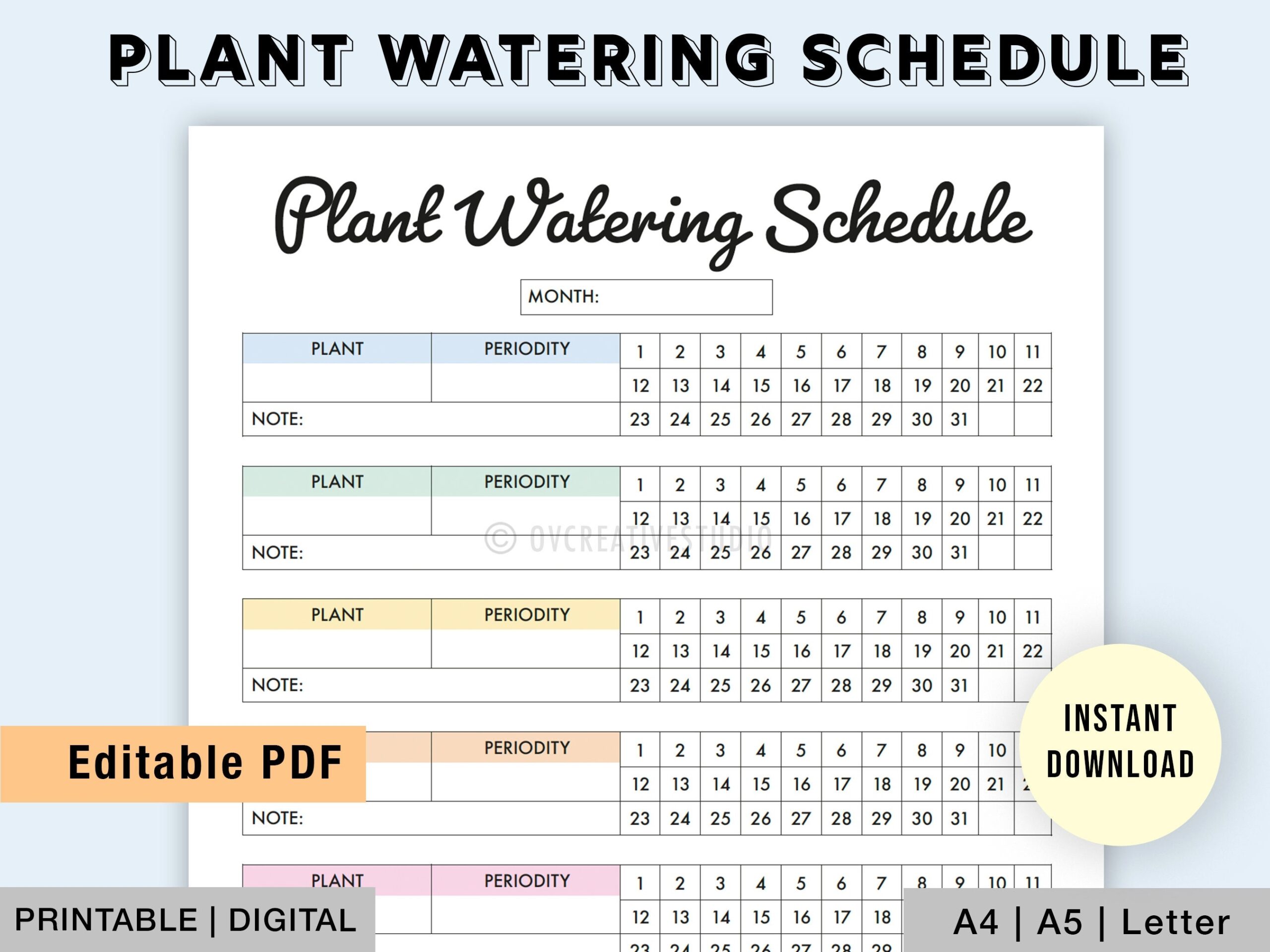 Printable Plant Watering Schedule Template
