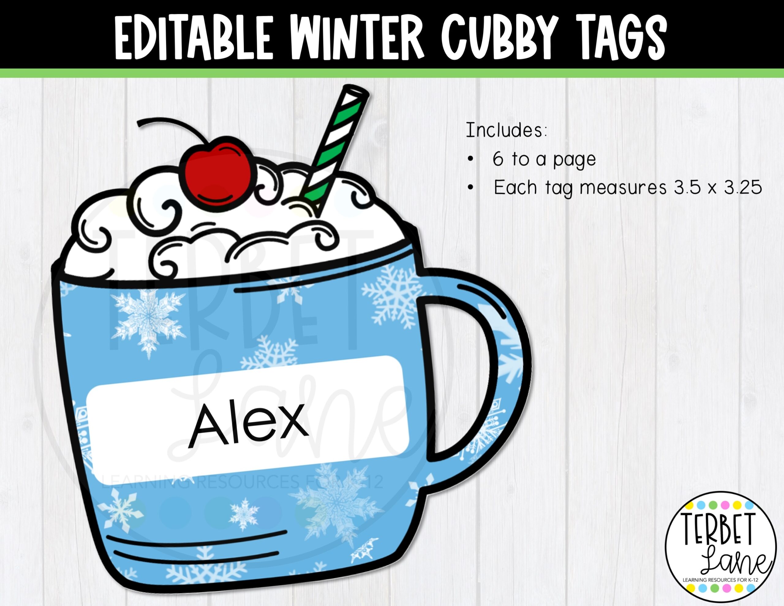 Editable Winter Cubby Tags Classful