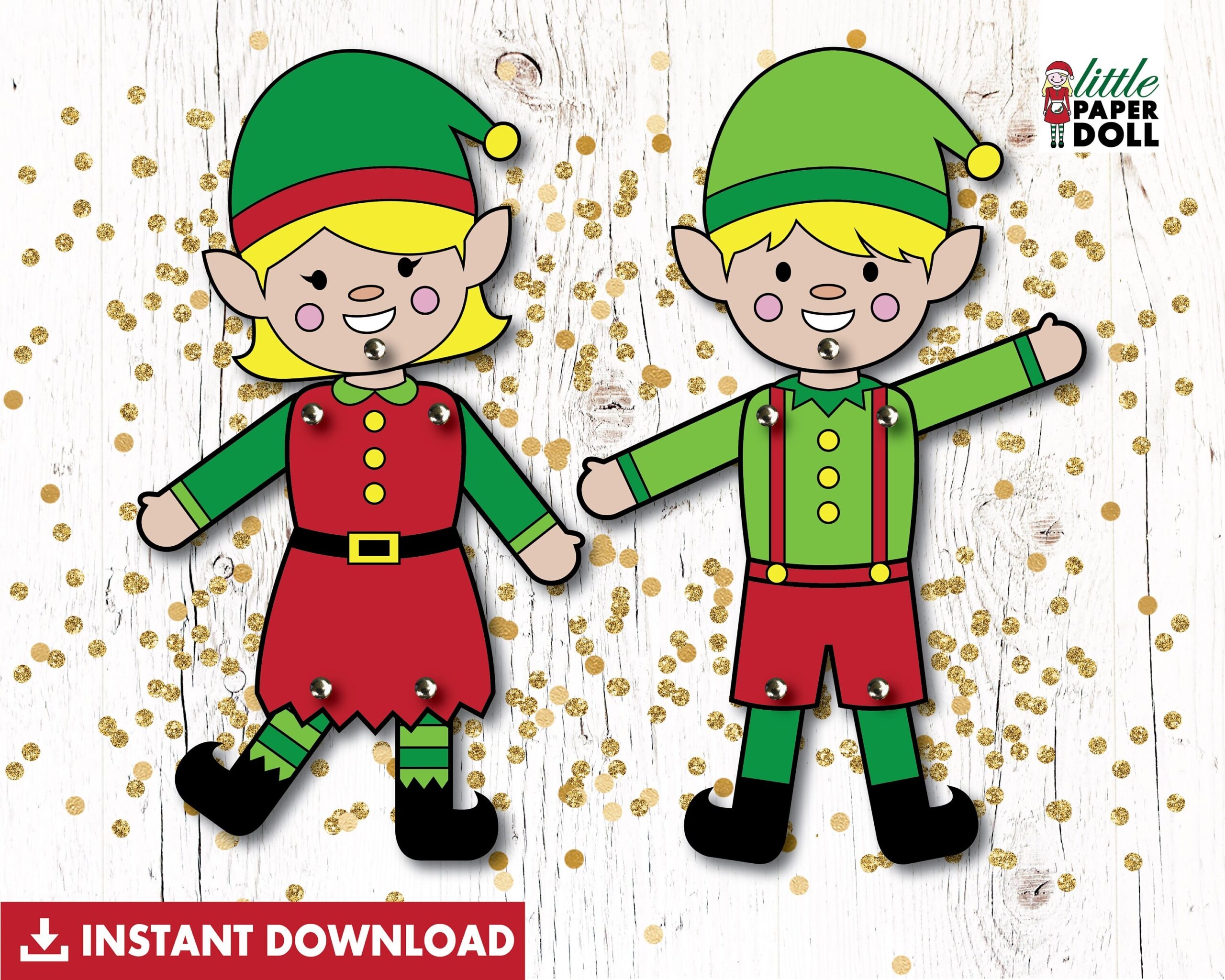 Elf Paper Dolls INSTANT DOWNLOAD Elf Paper Puppets Elf Christmas Cutout Activity DIY Elf Kids Christmas Craft Etsy