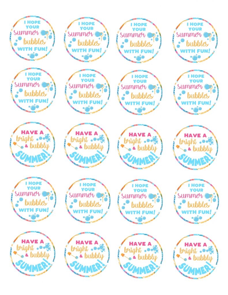 End Of School Year Summertime Bubble Gift Idea For Kids Free Printable Tags For The Love Of Food