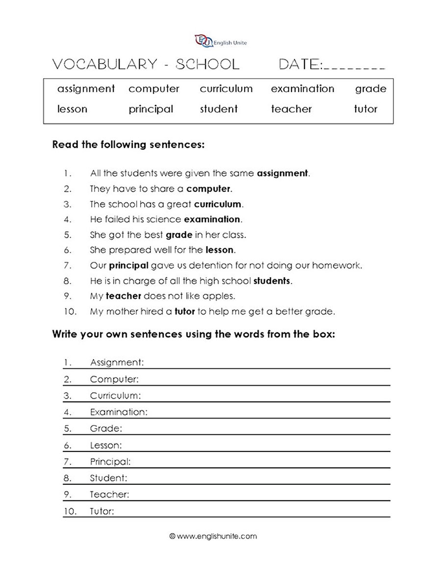 Vocabulary Printable Worksheets Grade 5
