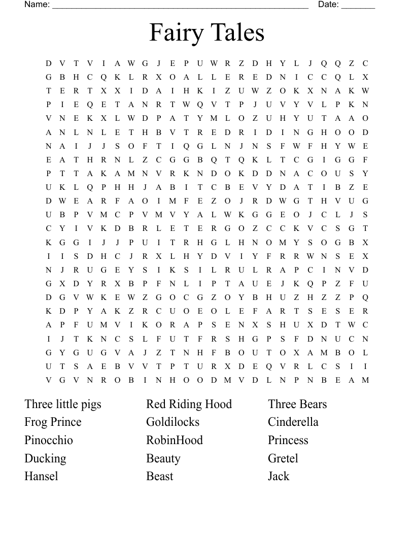 Fairy Tales Word Search WordMint