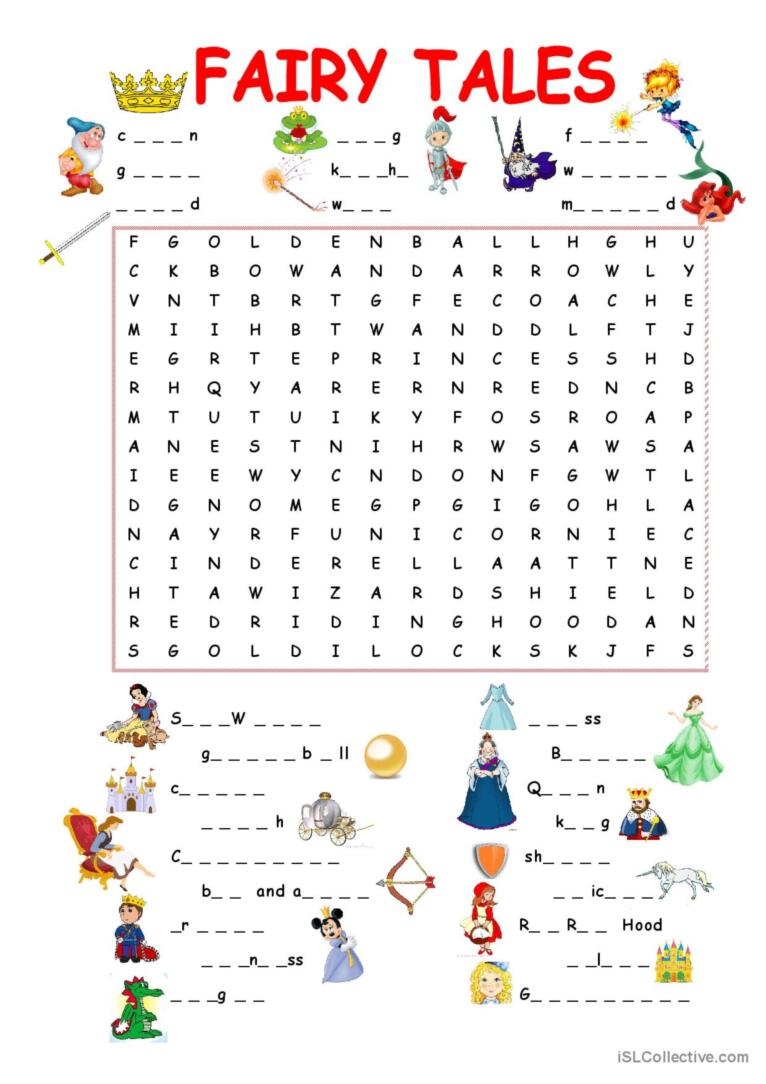 Fairy Tales Wordsearch Word Search English ESL Worksheets Pdf Doc