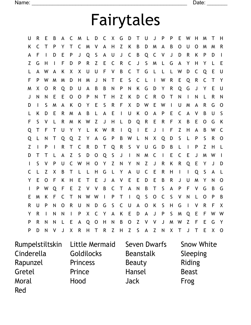 Fairy Tale Word Search Printable