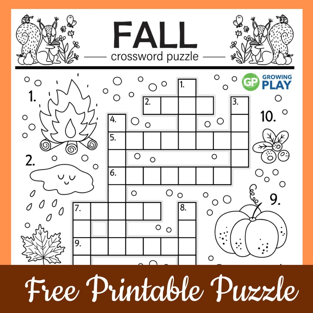 Fall Crossword Puzzle Free Printable Growing Play