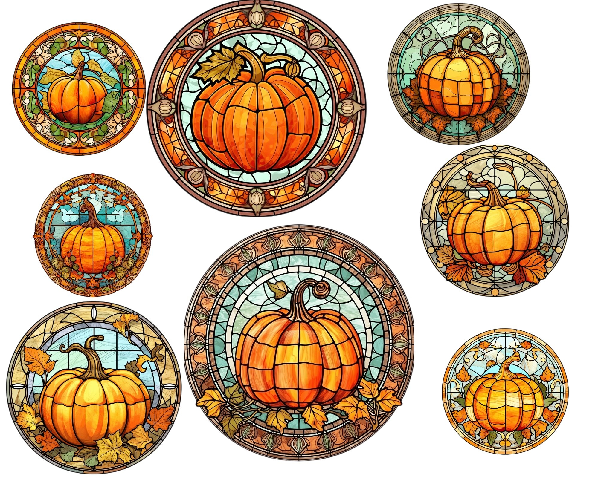 Fall Pumpkins Stained Glass Clipart By Tanya Kart TheHungryJPEG