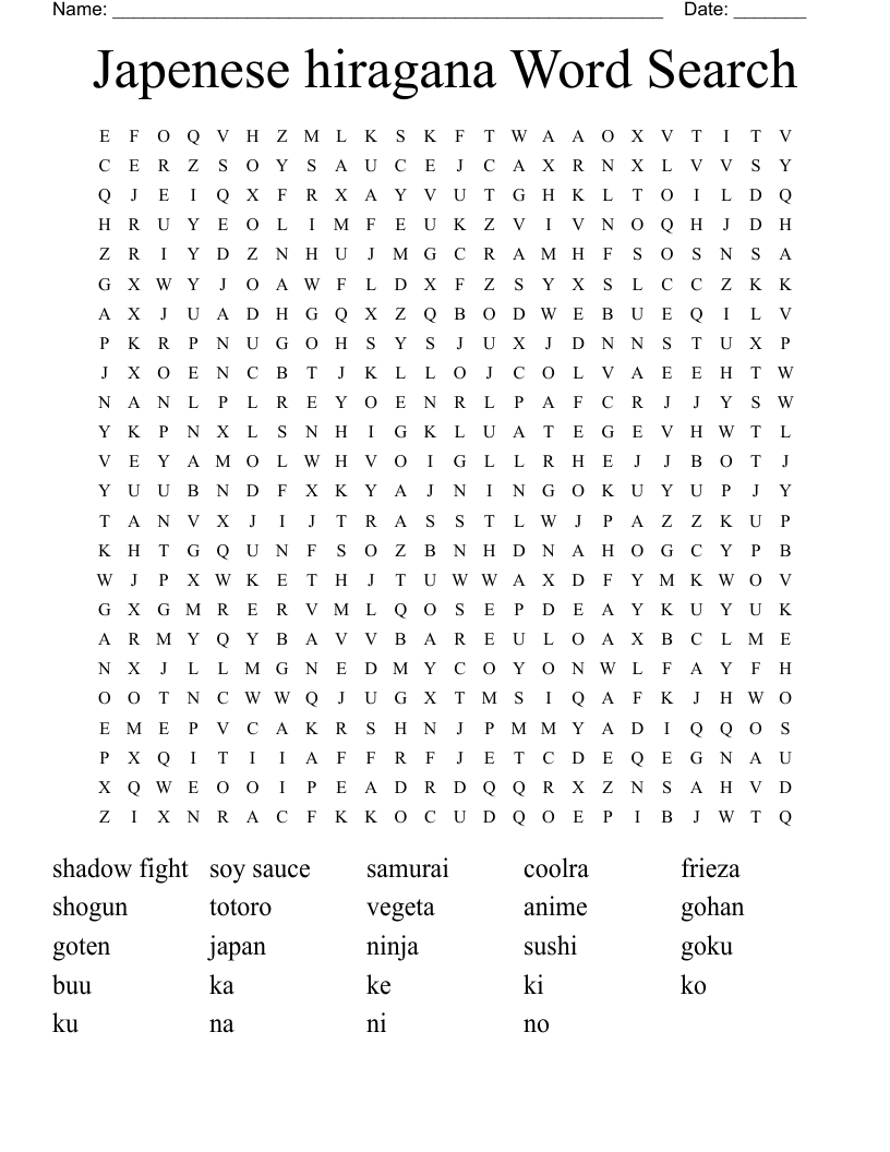 Famous Anime And Manga Characters Word Search WordMint