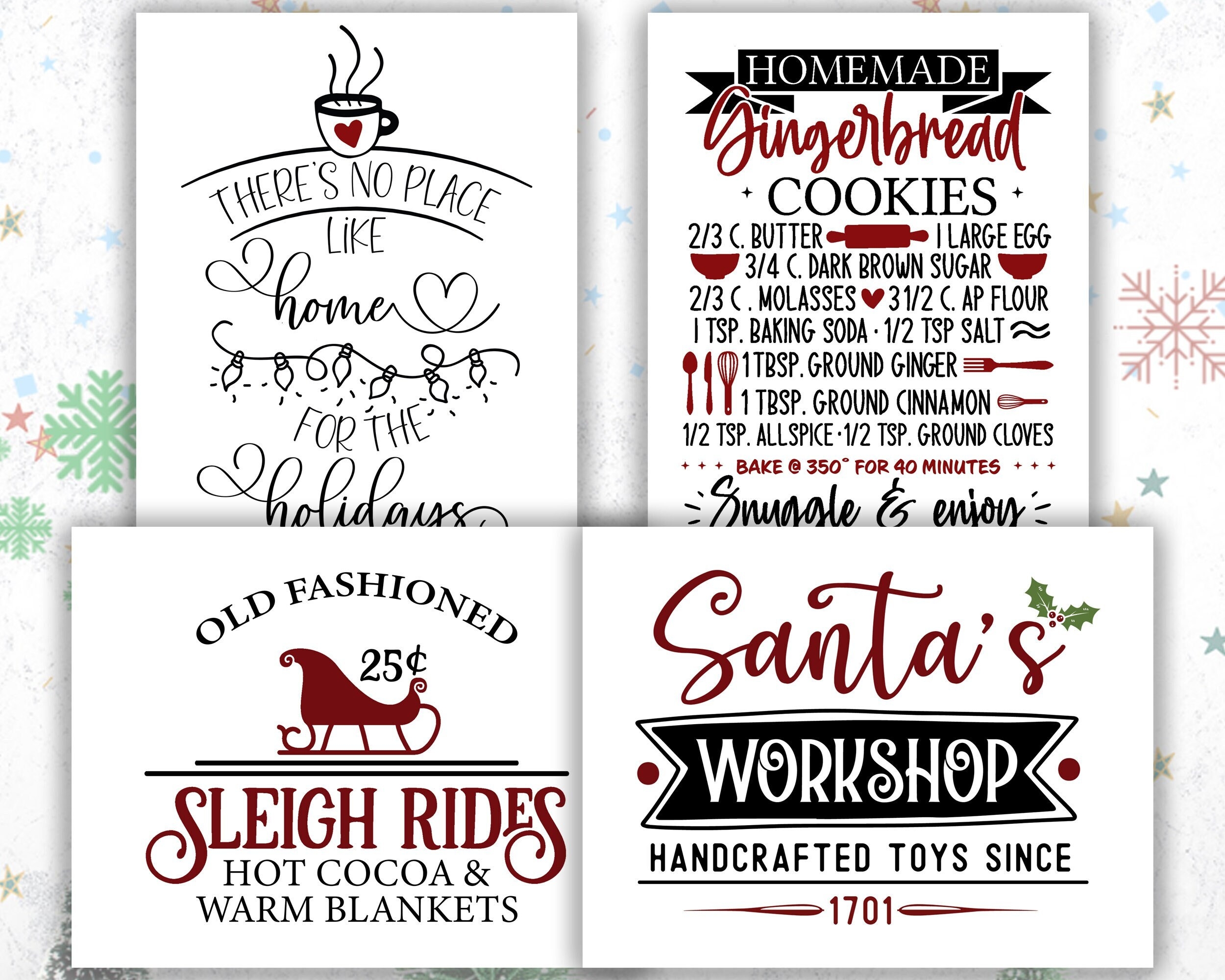 Farmhouse Christmas Signs Minimalist Printables Set Of 4 Etsy