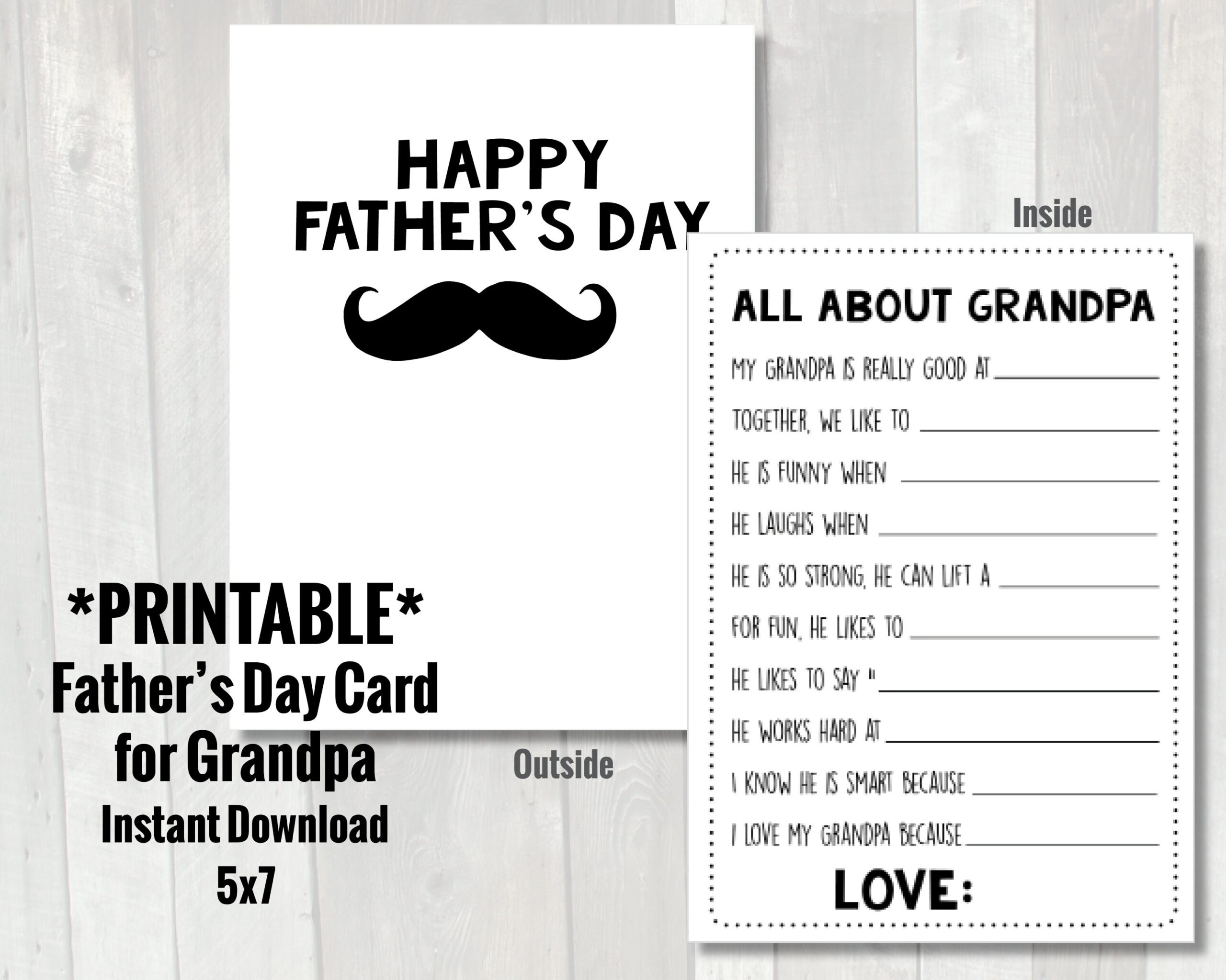 Father s Day Card For Grandpa Printable Instant Download Father s Day Card From Grandkids And Preschoolers Father s Day Questionnaire Etsy