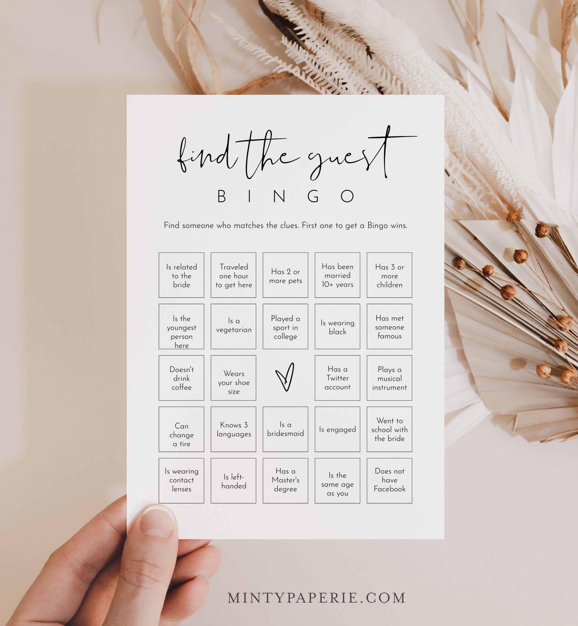 Find The Guest Bingo Game Minimalist Bridal Shower Bingo Social Game Printable Editable Template Instant Download Templett 0031 02BRG