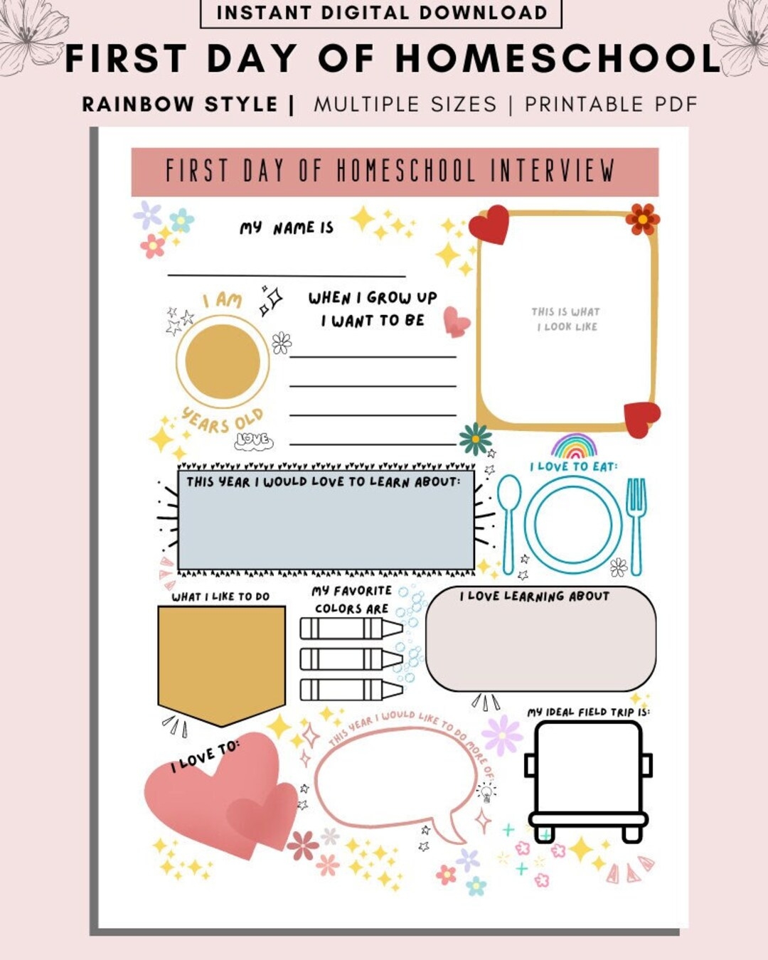 First Day Of Homeschool Interview Printable Homeschool Planner Homeschool Planner Printable Preschool Learning First Day Of School Etsy