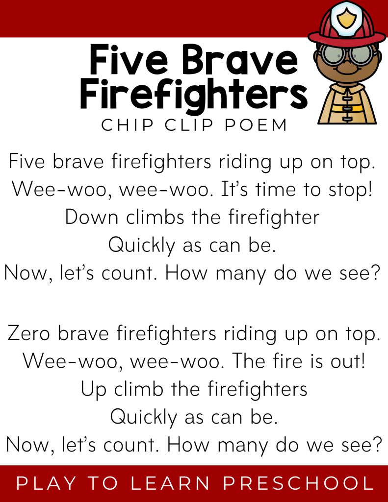 Five Brave Firefighters A Fun Chip Clip Poem For Community Helpers
