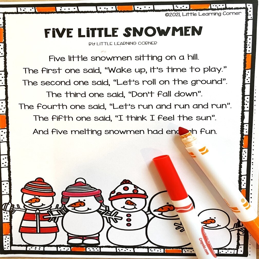 5 Little Snowmen Printable