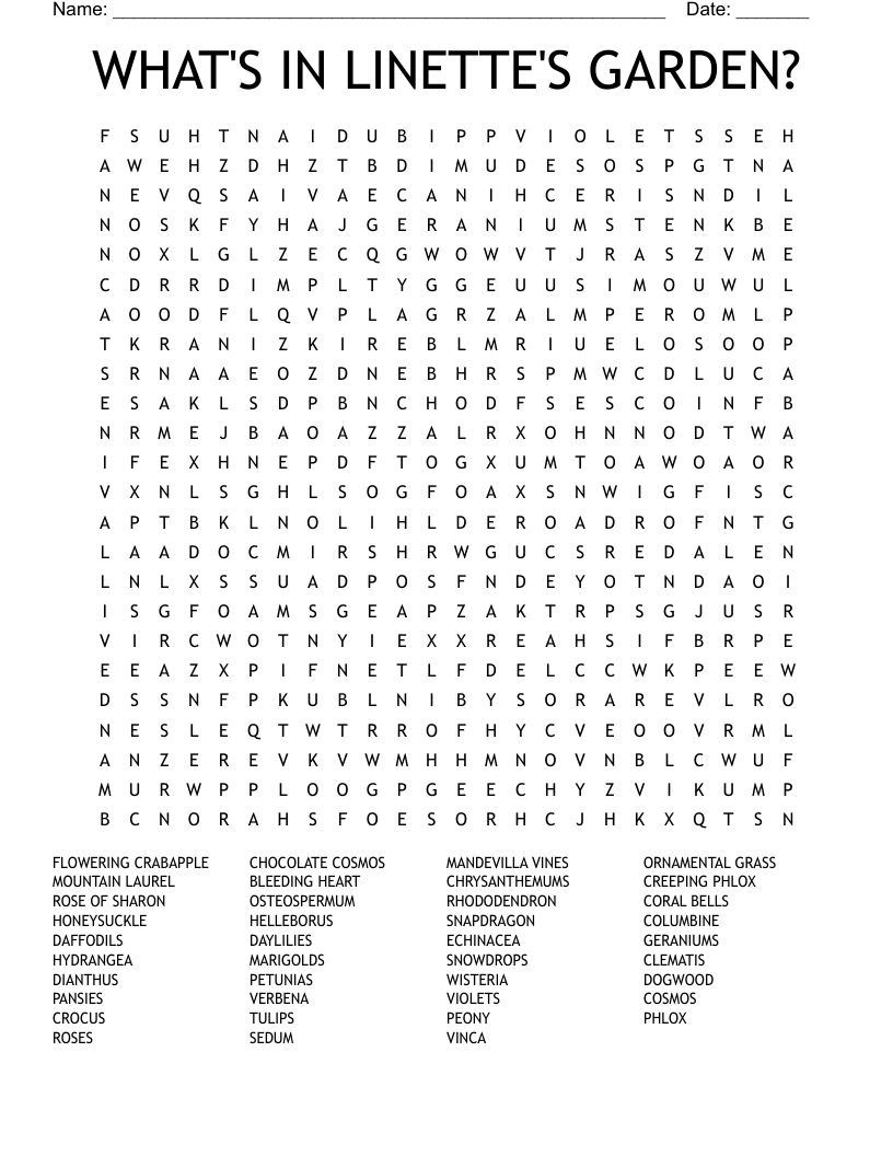 Flowers And Plants Word Search WordMint