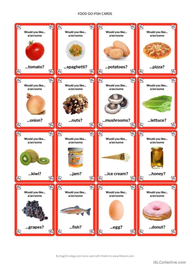 Foods Go Fish Cards English ESL Worksheets Pdf Doc