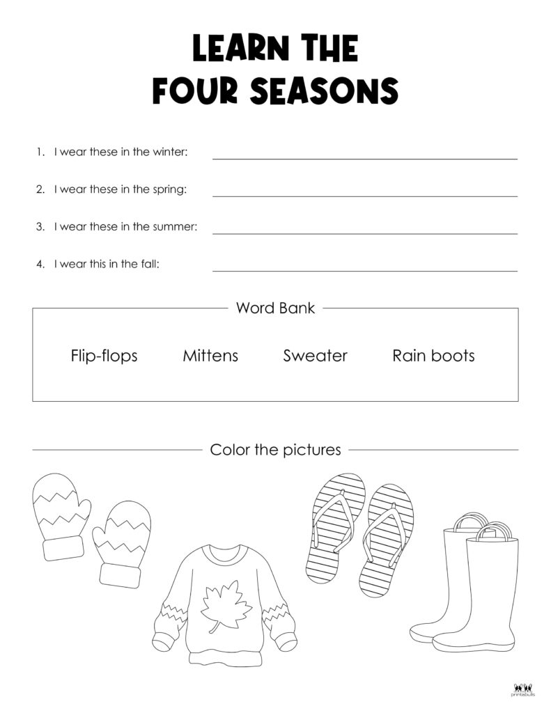 Four Seasons Worksheets Printables 51 Pages Printabulls
