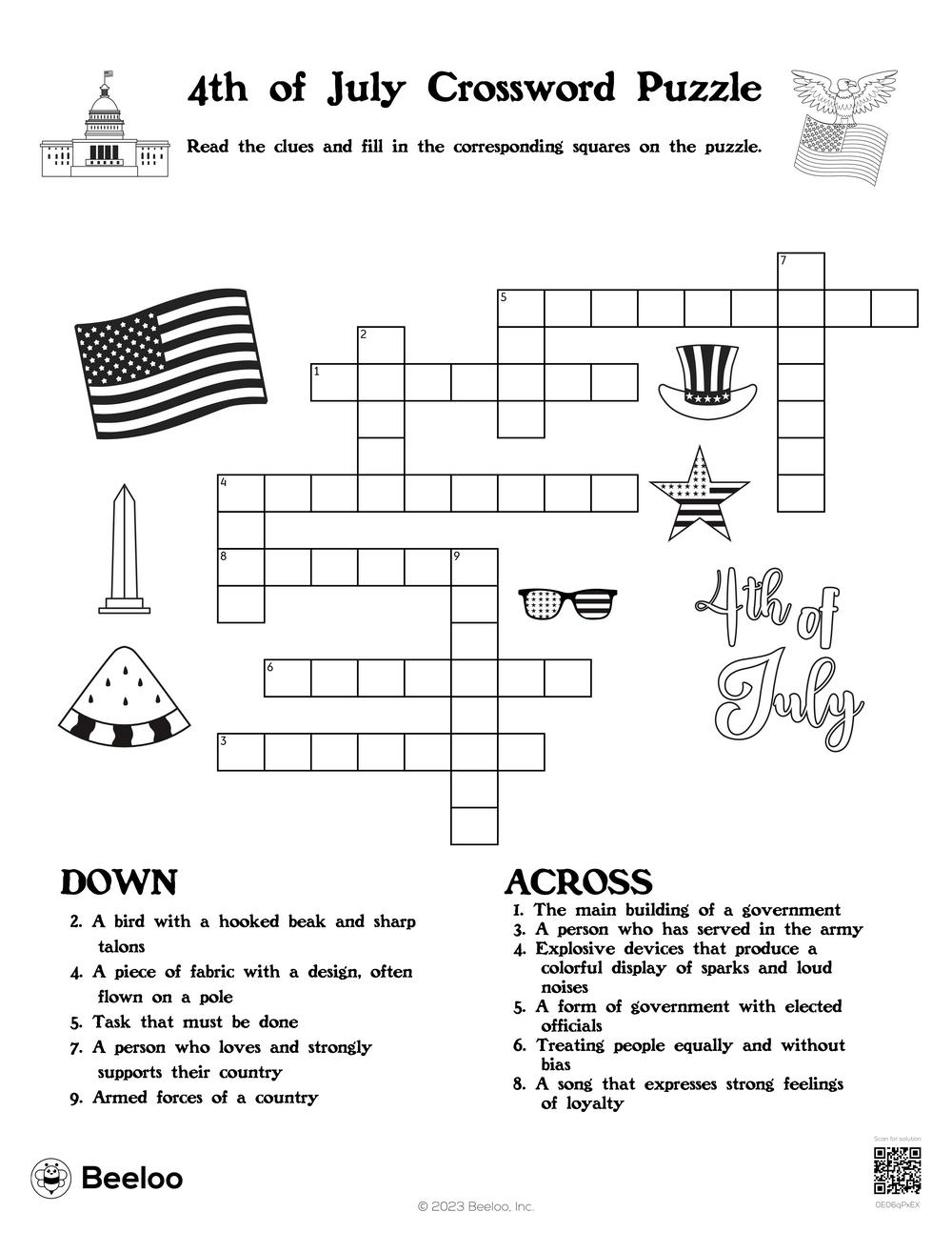 Fourth Of July themed Crossword Puzzles Beeloo Printable Crafts And Activities For Kids