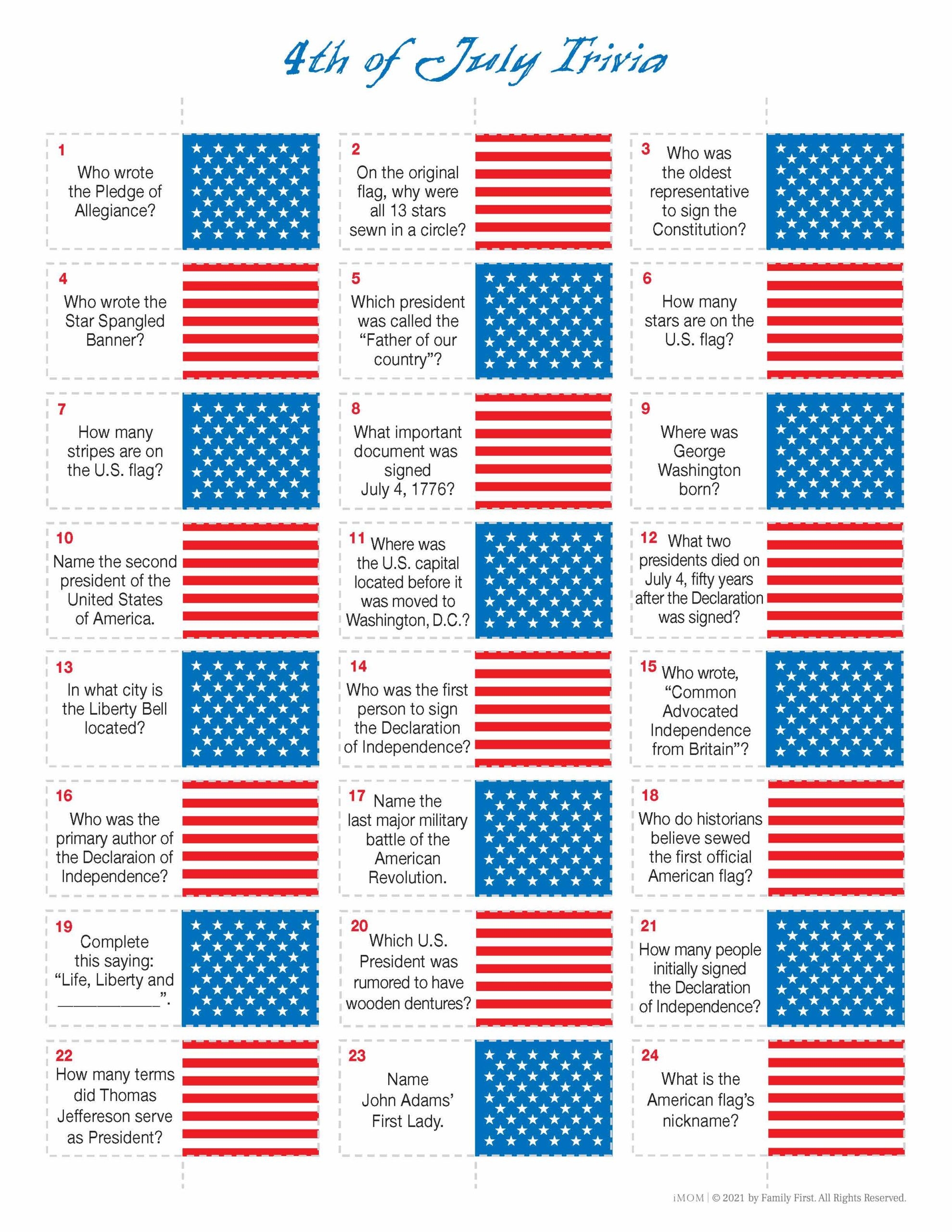 Fourth Of July Trivia Game IMOM