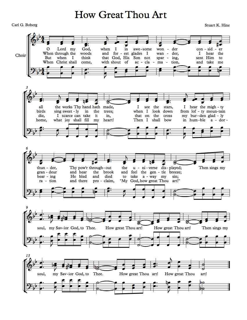 Free Choir Sheet Music How Great Thou Art