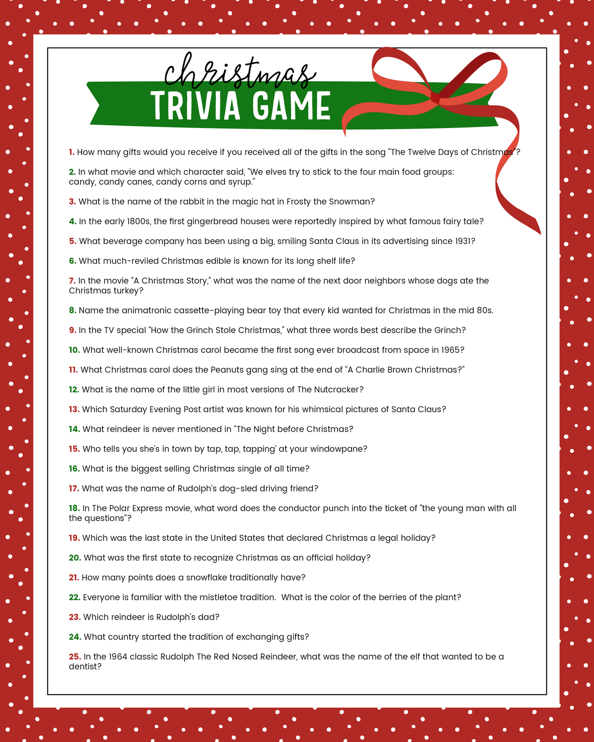 Reindeer Trivia Questions And Answers Printable