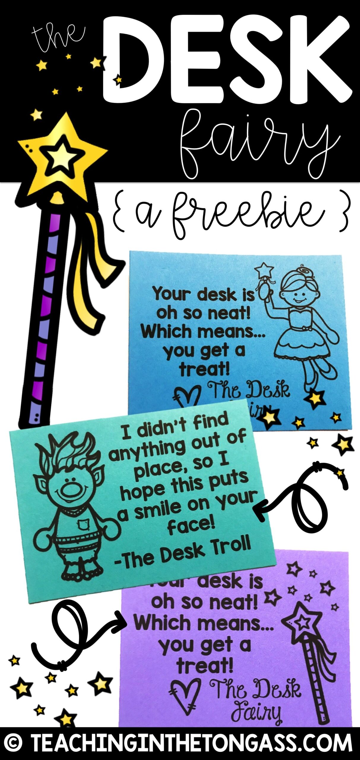 Free Clean Desk Fairy Printable Notes Awards Teacher Desk Organization 3rd Grade Classroom Desk Fairy