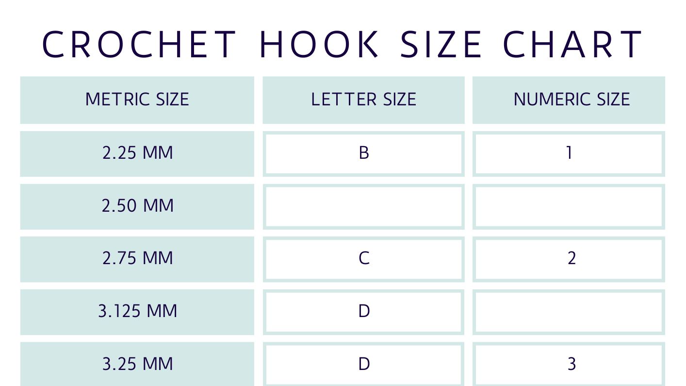 Free Crochet Hook Size Chart Banana Moon Studio