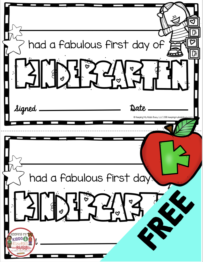 FREE First Day Of Kindergarten Certificates Student Awards For Back To School Positive Kindergarten First Day Beginning Of Kindergarten School Certificates
